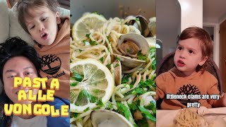 Making Pasta alle vongole for my 3 year old Levi [upl. by Enahsed]