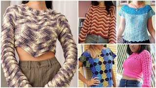 Crochet multicoloured fancy topcrop toptunic top design ideas [upl. by Aritak]