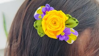 Hair Clip Ribbon Embroidery Tutorial [upl. by Nnahtur]