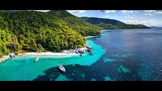 Skopelos Mamma Mia  Alonissos  Skiathos  4K drone  Greece travel [upl. by Kirwin]