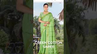 Womens Cotton Printed Saree With Unstitched Blouse 55Mtr Green [upl. by Pillsbury]