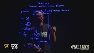 JSS1  Mathematics  Fractions  Converting improper fraction to mixed fraction  4 [upl. by Dorothy13]