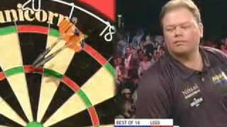 Raymond Van Barneveld 9 Dart Finish at Premier League [upl. by Ikaz]