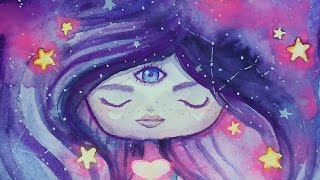 Starry Skies Gleaming Eyes  Watercolor Speed Art [upl. by Mayer]