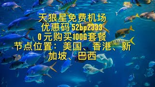 天狼星机场 免费机场使用优惠码 52bp2333 0 元购买“白嫖套餐”100GB️30 天套餐。节点位置：美国、香港、新加坡、巴西协议类型：Hysteria、VLESS [upl. by Eyllib408]