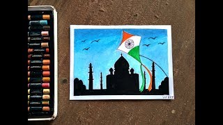 Makar SankrantiPongal drawing  Republic Day drawing with Oil Pastels  Beginners and kids drawing [upl. by Eynobe365]