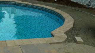 Bullnose coping and ribbon stone pool patio [upl. by Dotty]