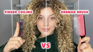 FINGER COILING VS THE DENMAN BRUSH what is best for curl definition and longevity [upl. by Onilatac11]