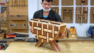 Amazing Woodworking Projects Make Unique Folding Table with Basket Weave Cutting Board [upl. by Athalie]