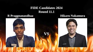 Hikaru Nakamura beats R Praggnanandhaa  Round 111  FIDE Candidates 2024 [upl. by Ardnoel]