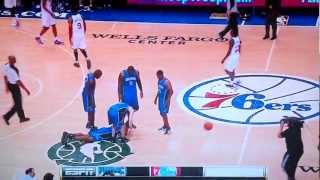 Dwight Howard hurts his back right before halftime against the Sixers 07042012 [upl. by Chapel]