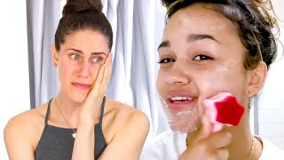 This is BAD Reacting To Outer Banks Madison Baileys Nighttime Skincare Routine Harpers BAZAAR [upl. by Beitnes866]