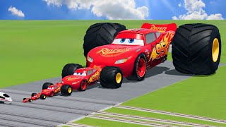 Big amp Small Lightning McQueen Normal amp Monster Truck Wheel VS Train  BeamNGddrive [upl. by Devitt]