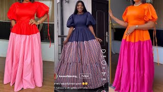 How To Cut And Sew This Trendy Tiered Gown With Puff Sleeves [upl. by Richia]