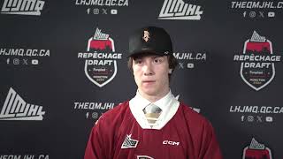 2024 QMJHL Draft  Liam Arsenault after being drafted by the AcadieBathurst Titan [upl. by Skardol]