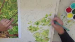 Painting trees and leaves with watercolor a time lapse video [upl. by Odell]