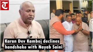 BJP leader Karan Dev Kamboj declines handshake with Haryana CM Nayab Singh Saini [upl. by Rosaleen532]