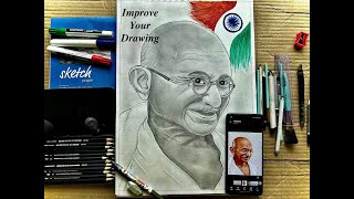 How to draw Mahatma Gandhi step by step  Easy Drawing Pencil Sketch gandhijidrawing gandhijayanti [upl. by Niela513]