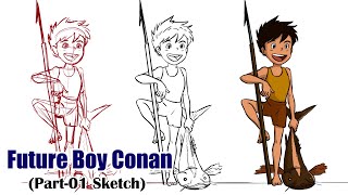 Future Boy Conan Drawing Part1Sketch [upl. by Edva119]