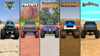 GTA 5 Bigfoot Truck vs Fortnite vs BeamNG vs Brick Rigs vs GTA SA  WHICH IS BEST [upl. by Sessylu431]