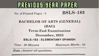 Previous Year Paper BSLS  183  Dec 2023   Exam pattern  ignou elementaryspanish spanish [upl. by Haidej]