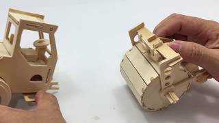 DIY Miniature Road Roller  3D Woodcraft Construction Kit [upl. by Agripina]