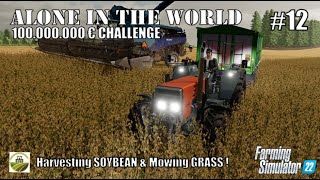 Harvesting SOYBEAN amp Mowing GRASS   12 ALONE  100 MILLIONS Challenge  FS22  PS5 [upl. by Erdreid]