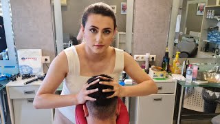 💈ASMR CHAIR MASSAGE w CRACKING by LADY BARBER  SPECIAL TREATMENT for BACK amp HEAD [upl. by Jeavons]