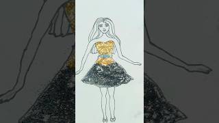 Easy glitter art Barbie dress 👗glitter drawing satisfying barbie glitterlove Makshilaxi [upl. by Elburt]