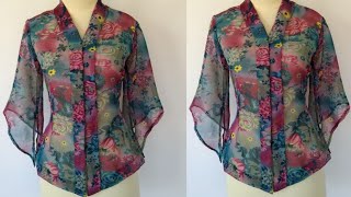 DIY jacket  top cutting and stitching  with designer sleeve very easy method [upl. by Nahtad]