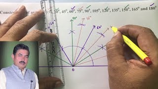 Construction of angle of 15 30 45 60 75 90 105 120 135 150 165 and 180 degree new [upl. by Cathe]