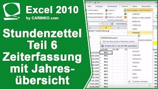 Stundenzettel Zeiterfassung Jahresübersicht in Excel erstellen Teil 6  carinkocom [upl. by Ahsaetan]