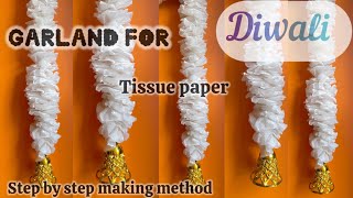 Paper garland for Diwali 🪔 decoration ideasgarland making at hometissue paper garland [upl. by Neitsabes]