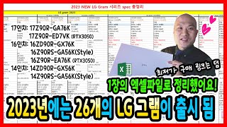 LG그램 2023년 전 모델 Spec 한 장으로 비교정리  최저가 추천 링크는 덤🎁 [upl. by Nahtanohj]