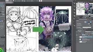 How to drawpaint a colored manga page in clip studio paint [upl. by Ailene]