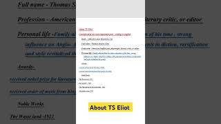 About TS Eliot foryou trending english trendingshorts shorts learnenglish [upl. by Eyar]