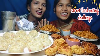 EATING STREET FOOD CHALLENGE 😱 MOMOS EATING CHALLENGE HALKA NOODLES PAKODA FRIED MOMO ASMR [upl. by Cross]