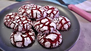 Red Velvet Crinkle Cookies  No Chill Needed Recipe [upl. by Attaynek]