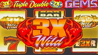 Landed Progressive Jackpots on Triple Double Gems 3 Reel 9 Line Slot [upl. by Yekcir]