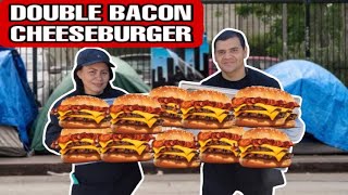 COOKING DELICIOUS DOUBLE BACON CHEESEBURGER FOR THE HOMELESS COMMUNITY [upl. by Ramsey]