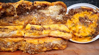 ASMR EXTRA CHEESY PHILLY CHEESESTEAKS PHILLY CHEESESTEAK POUTINE AND ONION RINGS MUKBANG [upl. by Zerk]