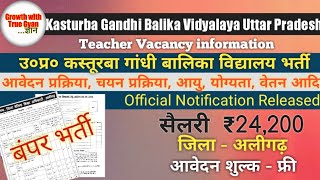 Kasturba Gandhi Balika vidyalaya vacancy 2024  kasturba Gandhi vidyalaya new vacancy Aligarh 2024 [upl. by Brynna]