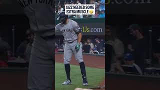 Jazz Chisholm Jr couldnt get the batting weight off 😂 so he asked Giancarlo Stanton for help 💪 [upl. by Hefter]