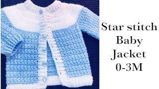 LEFT Handed How to crochet newborn baby star stitch sweater jacket cardigan 06M Crochet for Baby [upl. by Eri]