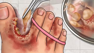 ASMR Treatment Athletes Foot And Warts Between Toes  무좀과 발가락 사이의 사마귀 치료  Foot Care Animation [upl. by Atalya]