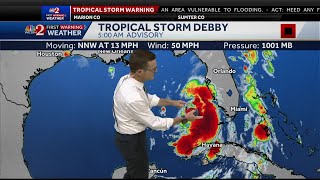 Tropical Storm Debby intensifies could become Category 1 hurricane before landfall in Florida [upl. by Heinrich]