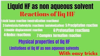 liq HF as non aqueous solventsstudy of Reactions in liq HFnon aqueous solvents [upl. by Valencia]