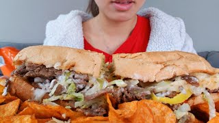 ASMR EATING MUKBANG PHILLY CHEESESTEAK SANDWICH REAL SOUND 먹방 TWILIGHT SHOW [upl. by Ademordna]