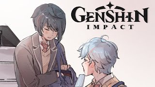 Modern AU Chongyun x Xingqiu  Genshin Impact Comic Dub [upl. by Anitnerolf]