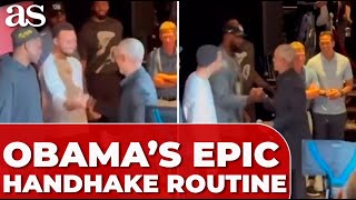 OBAMAS EPIC HANDSHAKE routine with CURRY and LEBRON goes VIRAL– a reallife Key amp Peele moment [upl. by Humberto]